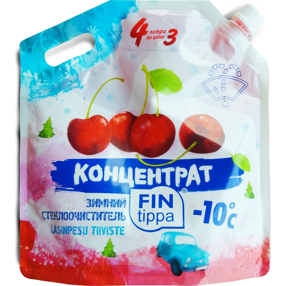 фото Концентрированная незамерзающая жидкость fintippa 08 ft-10k-cherry4l 4 литра, -10с, вишня, дой-пак