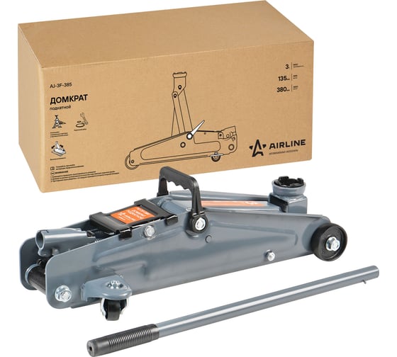Изображение товара Подкатной домкрат Airline 3т, MIN - 135 мм, MAX - 380 мм, AJ-3F-385