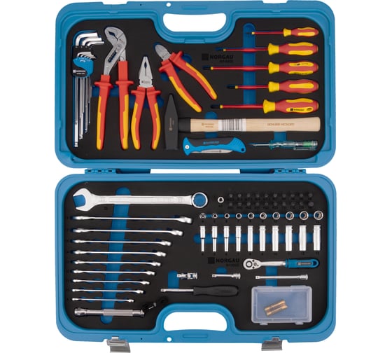 Изображение товара Набор электрика NORGAU тип N1000Е 70 предметов в пластиковом кейсе 068102001