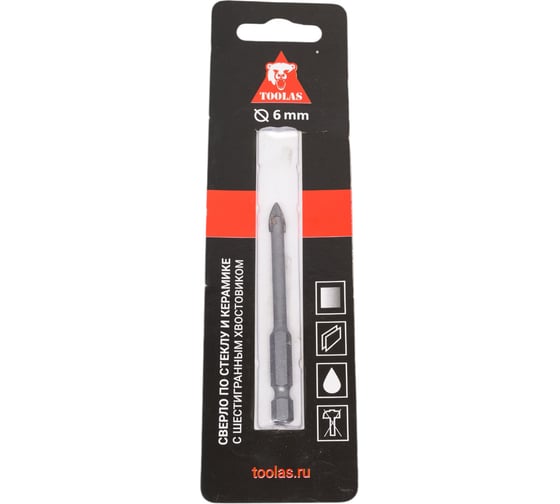 Изображение товара Сверло по стеклу и керамике с шестигранным хвостовиком 6 мм TOOLAS 00004926