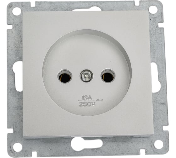 Изображение товара Одноместная розетка UNIVersal серия афина б/з, с/у, 16а, 220в, серебро еврослот A0022-S