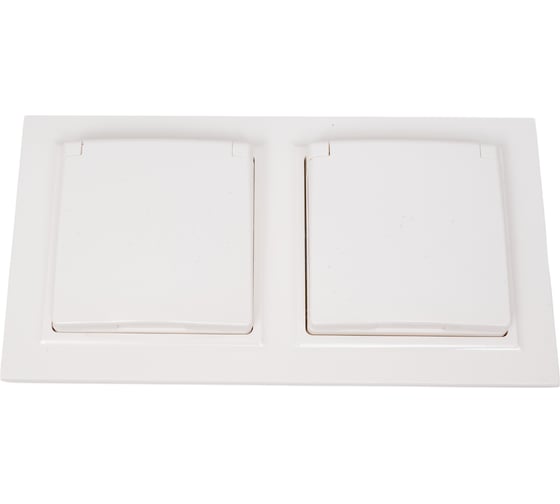 Изображение товара Комплект 1-местная розетка IEK Brite с заземлением с защитными шторками и крышкой 16а ip44 2 штуки в сборе с двойной рамкой рсбш10-3-44-брб белый BR-R16-16-44-2-K01-F-PRO