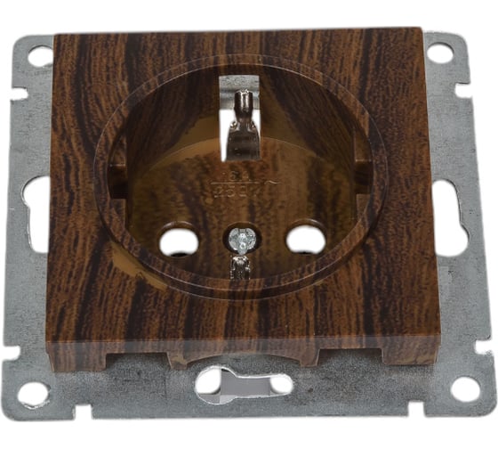 Изображение товара Одноместная розетка UNIVersal серия афина с/з, с/у, 16а, 220в, венге еврослот A0028-V