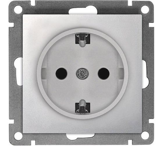 Изображение товара Одноместная розетка UNIVersal серия афина с/з, с/у, 16а, 220в, серебро еврослот A0028-S