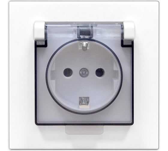 Изображение товара Одноместная розетка с прозрачной крышкой UNIVersal серия афина с/з, с/у, 16а, 220в, белая еврослот A0030