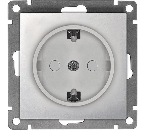 Изображение товара Одноместная розетка UNIVersal серия афина с/з, с/у, з/ш, 16а, 220в, серебро еврослот A0049-S