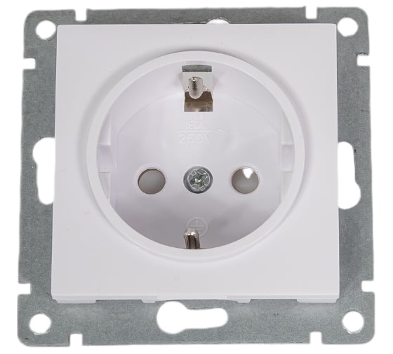 Изображение товара Одноместная розетка UNIVersal серия афина с/з, с/у, з/ш, 16а, 220в, белая еврослот A0049