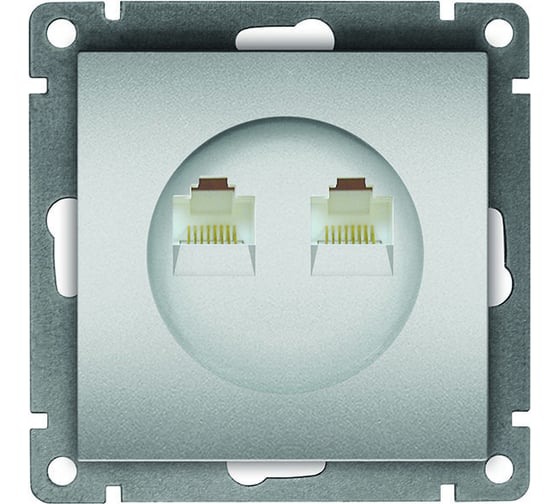 Изображение товара Компьютерная двухместная розетка UNIVersal серия афина с/у, 1а, rj45, серебро еврослот A1086-S
