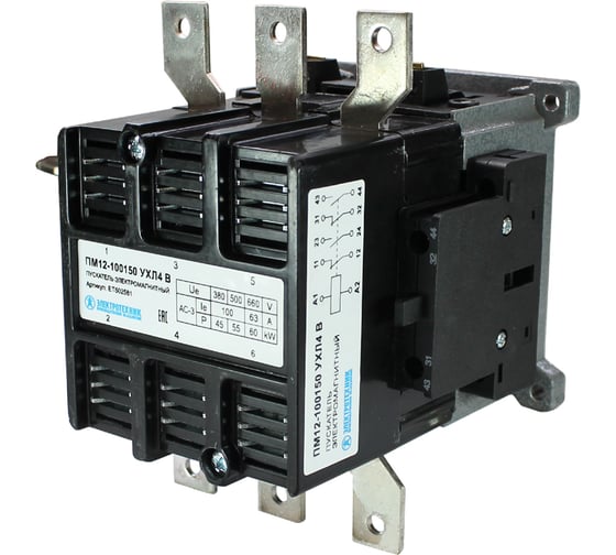Изображение товара Электромагнитный пускатель Электротехник ПМ12-100150 УХЛ4 В, 220В/50Гц, 2з и2р, 100А, нереверсивный, без реле, IP20 ET502581