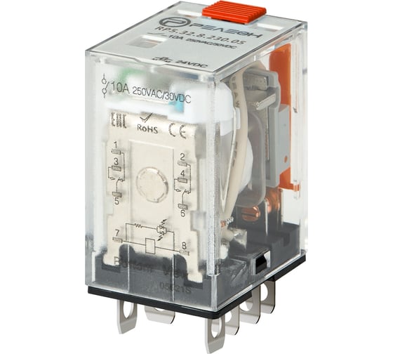 Изображение товара Миниатюрное силовое реле РЕЛЕОН 1 CO контакт 16А; 230В AC; блокируемая кнопка тест RP531823005