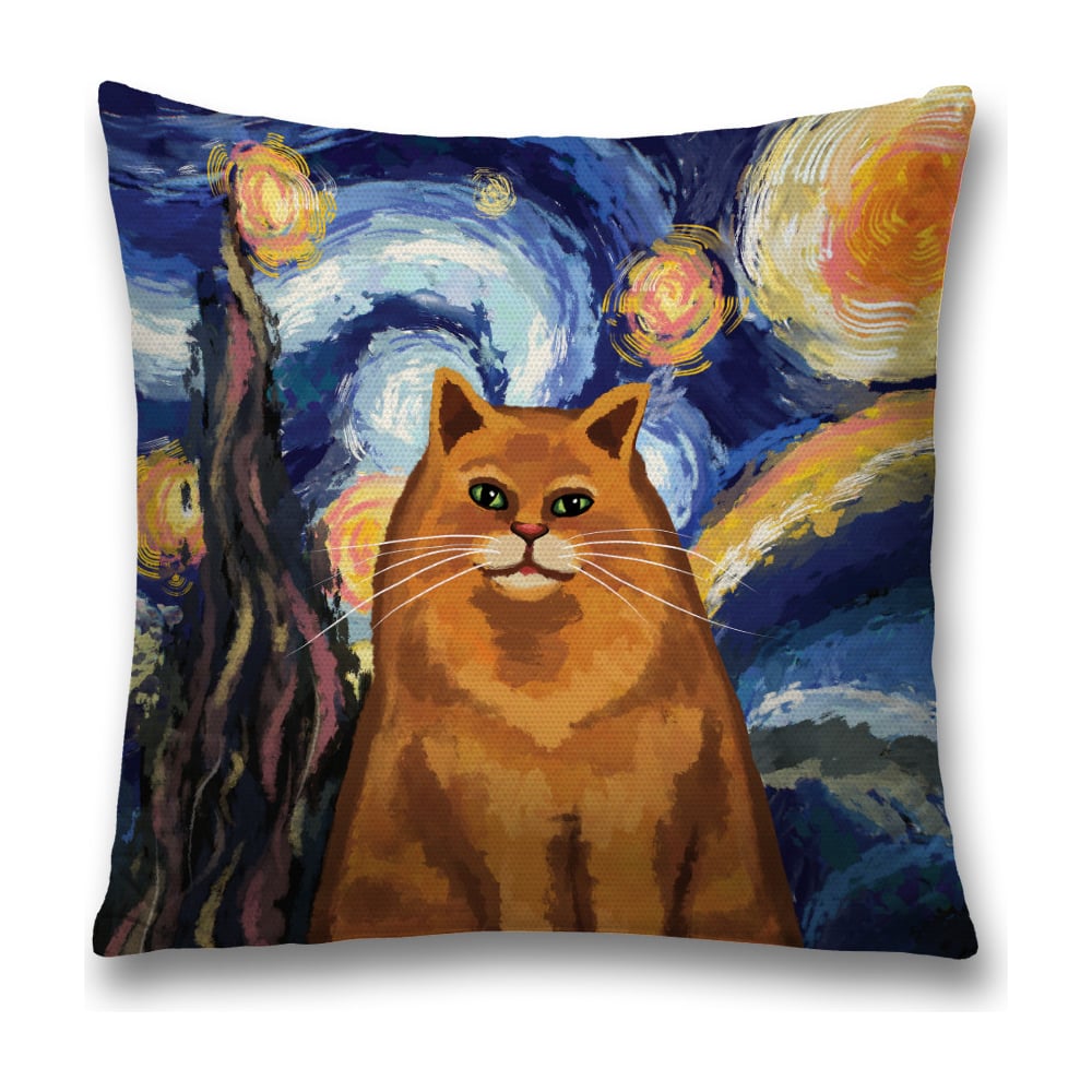 Изображение товара Декоративная наволочка JoyArty Звездная ночь и котик 45x45 см
