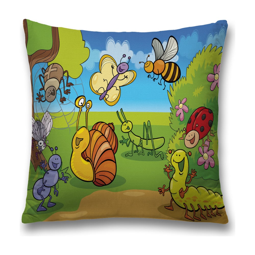 Изображение товара Декоративная наволочка JoyArty 45x45 см Веселые насекомые на молнии