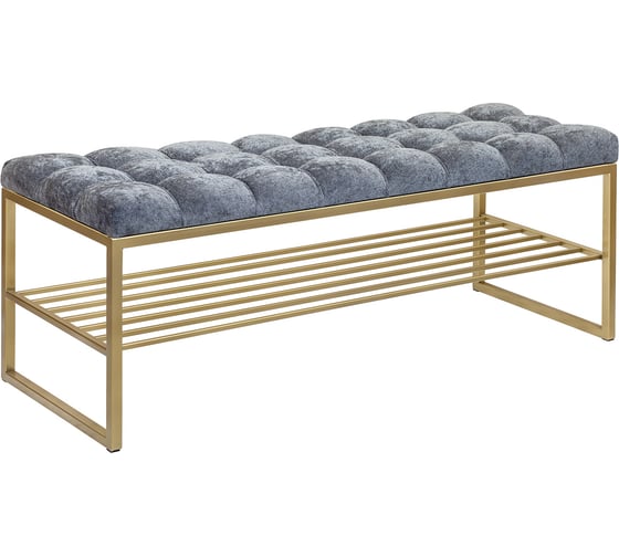 Изображение товара Банкетка GreenWeen RUBY, золотой каркас, сидение шенилл цвет Steel Grey, каретная стяжка, 1100x400x450 GW-RUBY-SGREY-110G-K