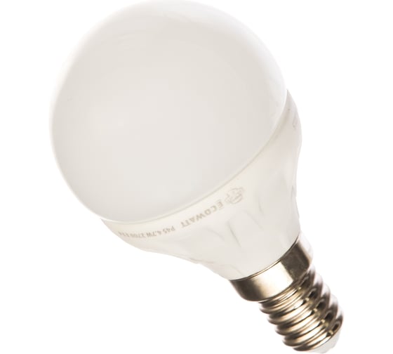 Изображение товара Светодиодная лампа ECOWATT P45 230В 4.7W 2700K E14 теплый белый свет, шарик 4606400613336