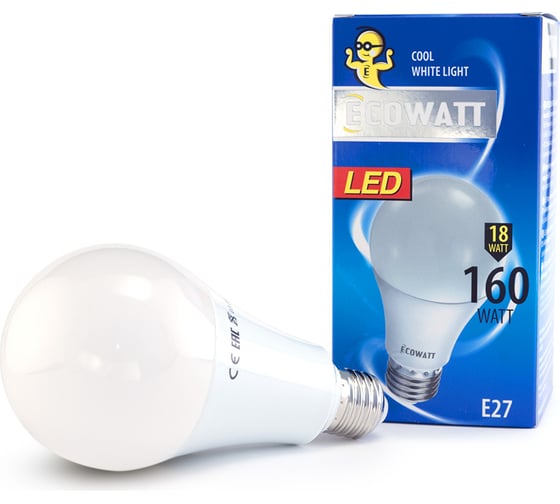 Изображение товара Светодиодная лампа ECOWATT A60 230В 18W 4000K E27 холодный белый свет груша 4606400206149