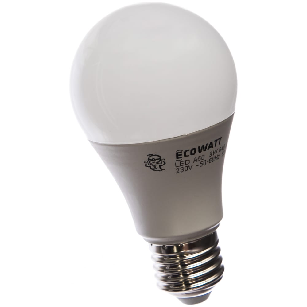 Светодиодная лампа ecowatt a60 230в 9w 4000k e27 холодный белый свет груша 4606400614845