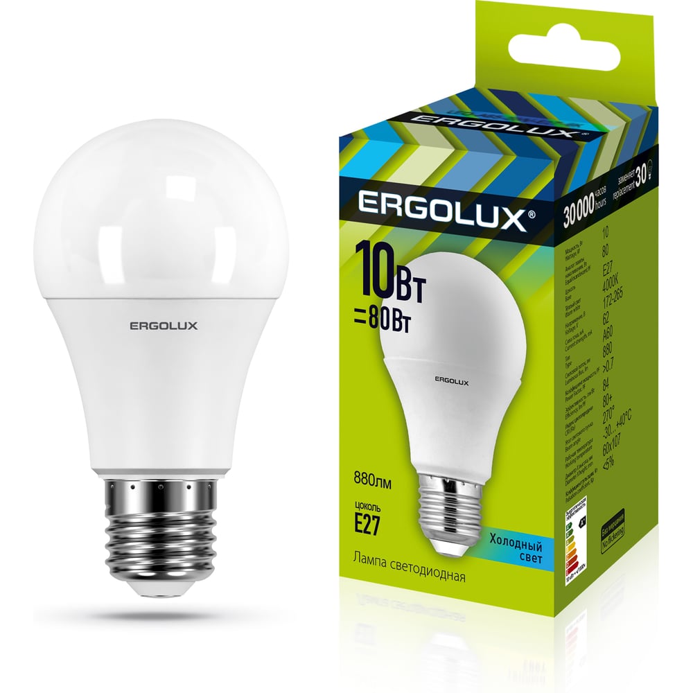 Изображение товара Светодиодная лампа Ergolux LED-A60-10W-E27-4K 10Вт 4500K