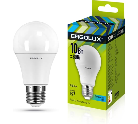 Изображение товара Светодиодная лампа ЛОН Ergolux LED-A60-10W-E27-4K 10Вт E27 4500K 172-265В 12149