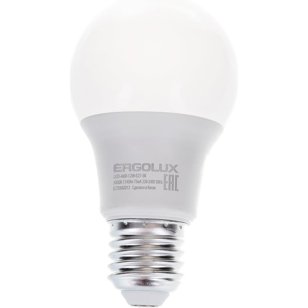 фото Светодиодная лампа лон ergolux led-a60-12w-e27-3k 12вт e27 3000k 172-265в 12150