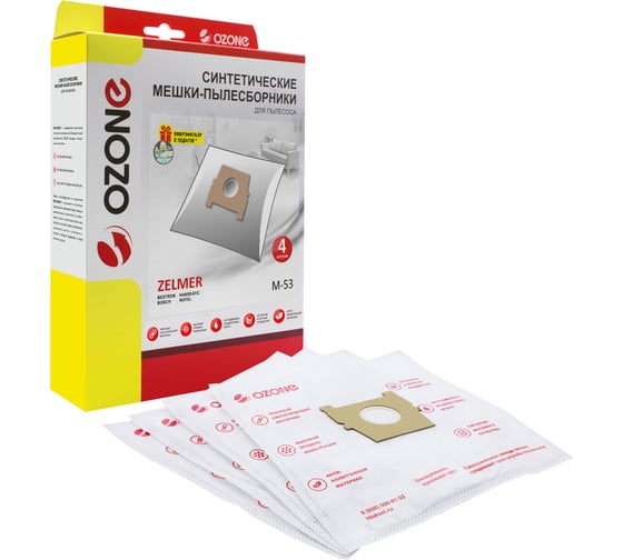 Изображение товара Мешки-пылесборники синтетические для пылесоса ZELMER (4 шт.) OZONE M-53