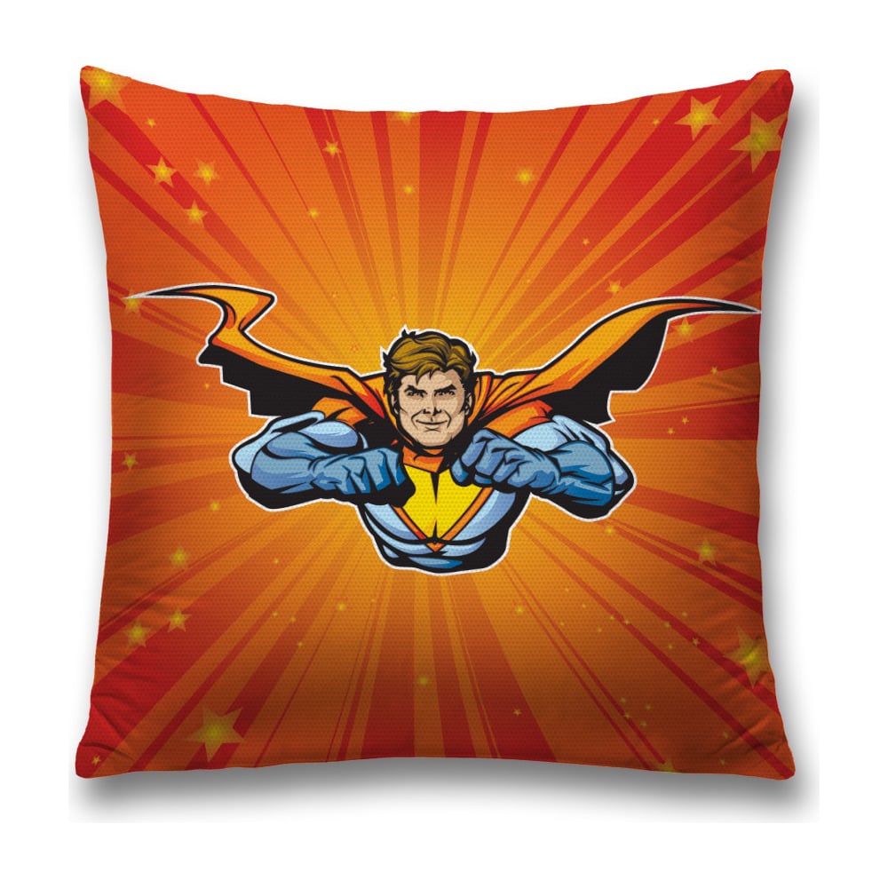 Изображение товара Декоративная наволочка JoyArty Супергерой спешит на молнии 45x45 см яркий дизайн