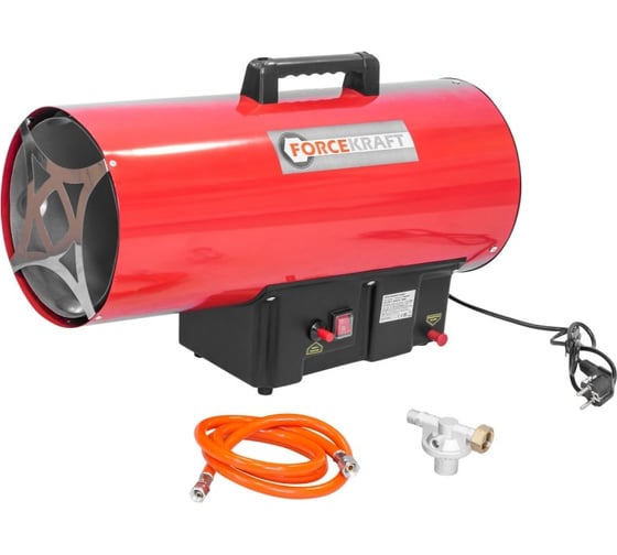 Изображение товара Тепловая газовая пушка FORCEKRAFT 50кВт, 220V, 1,5 bar, расход-3,63 кг/час, пр,-ть-872м3/час, площадь обогрева-290м2, пропан/газ, защита от утечки и перегрева FK-GH-50M