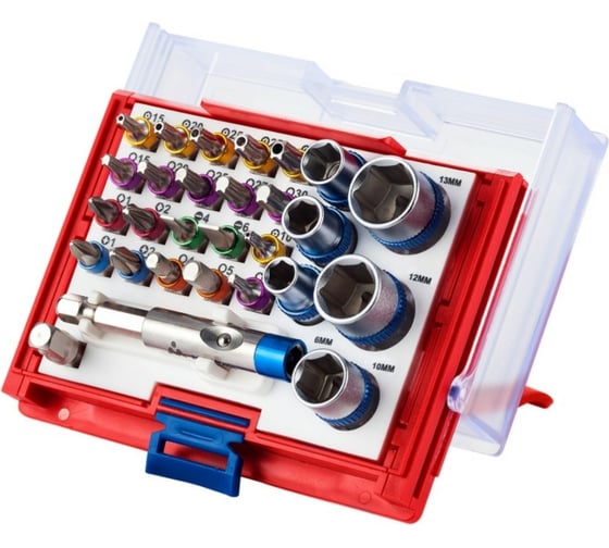Изображение товара Набор вставок бит 1/4, TORX, HEX, PZ, PH, SLOT, 28 предметов МАСТАК 058-10028C