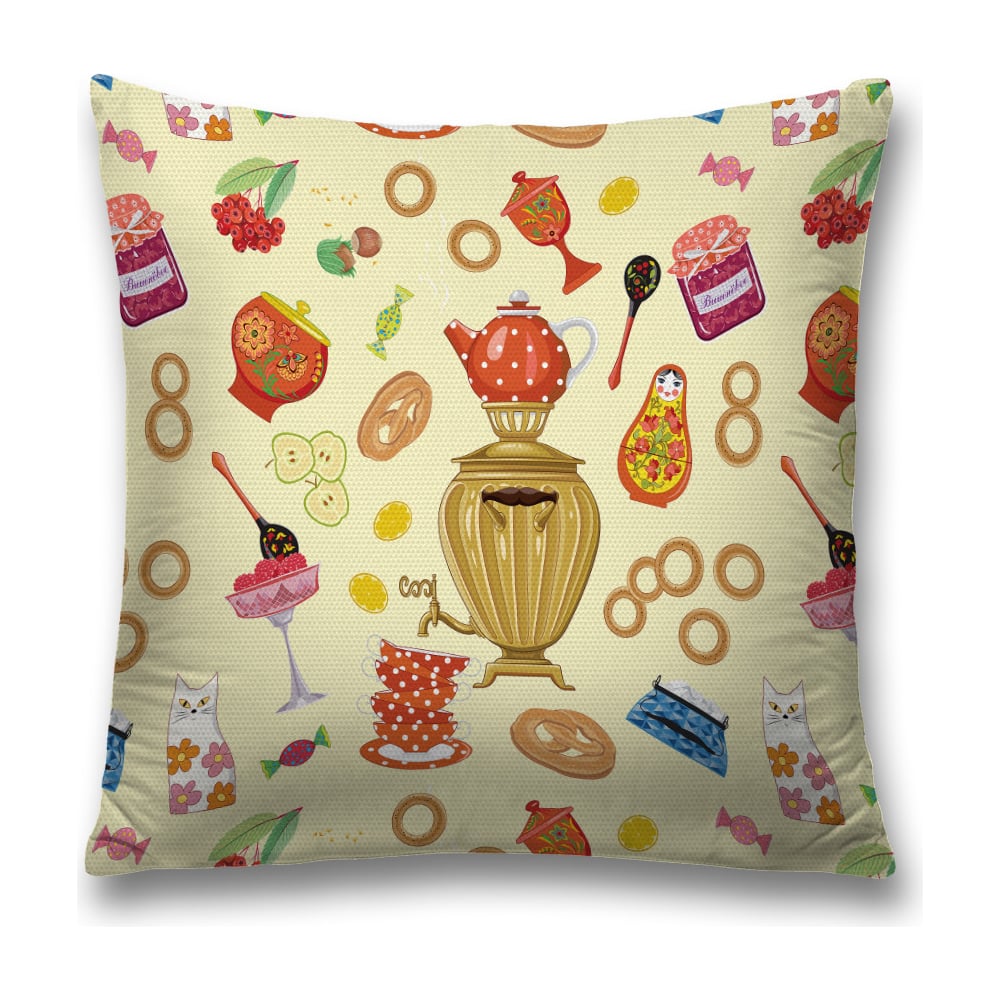 Изображение товара Декоративная наволочка JoyArty Самовар и сладости на молнии 45x45 см