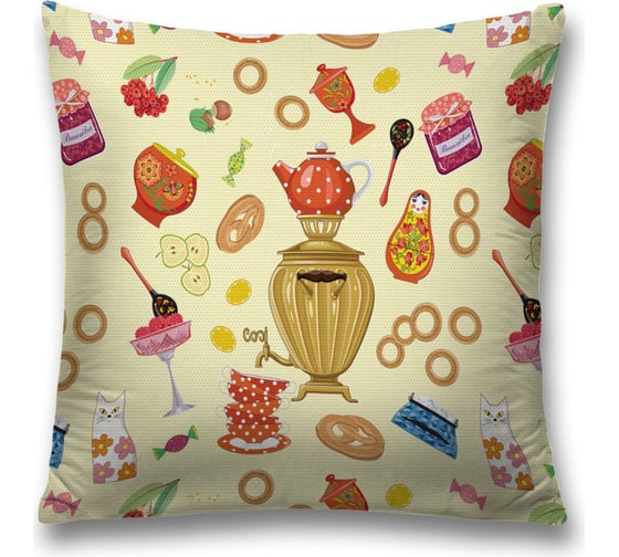 Изображение товара Декоративная наволочка JoyArty Самовар и сладости на молнии, 45x45 см  sl_378772