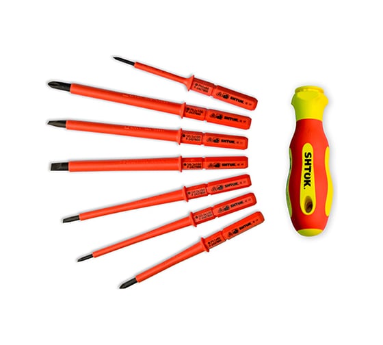Изображение товара Набор диэлектрических отверток со сменными вставками 7+1 в кофре SHTOK 09345