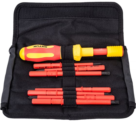 Изображение товара Набор диэлектрических отверток со сменными вставками 7+1, (в кофре, динамометрическая рукоятка 1-5 Нм) SHTOK 09350