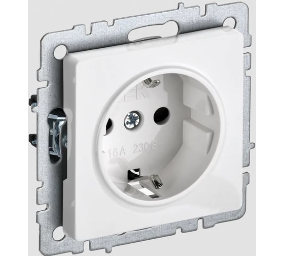 Изображение товара 1-местная розетка IEK Brite с заземлением с защитными шторками 16а рс14-1-0-брб белый BR-R14-16-K01-PRO