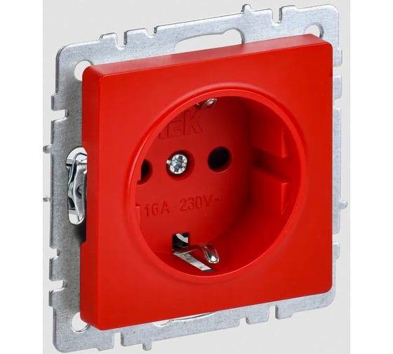 Изображение товара 1-местная розетка IEK Brite с заземлением с защитными шторками 16а рс14-1-0-брк красный BR-R14-16-K04
