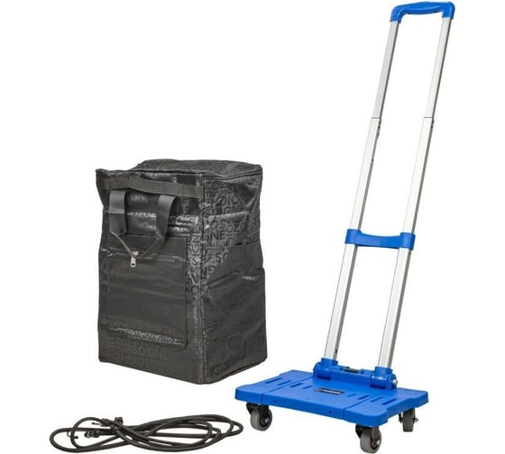 Изображение товара Платформенная складная тележка с сумкой и телескопической ручкой Forsage +набор эластичных шнуров, в разложенном виде 41x23x97 см, в сложенном 39x33x14 см, г/п 50 кг F-L021(52382)