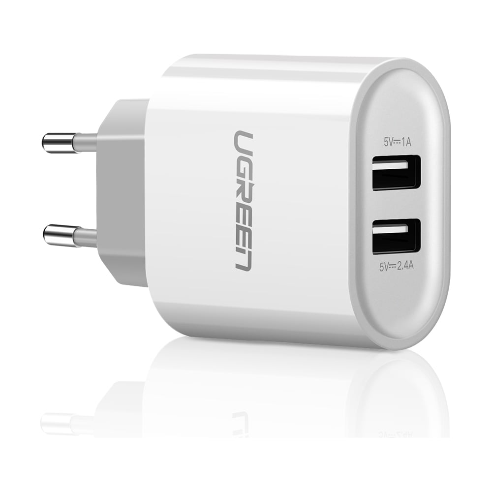 Изображение товара Сетевое зарядное устройство Ugreen cd104 (20384) dual usb wall charger 3.4a eu с двумя портами usb. цвет: белый _ 20384
