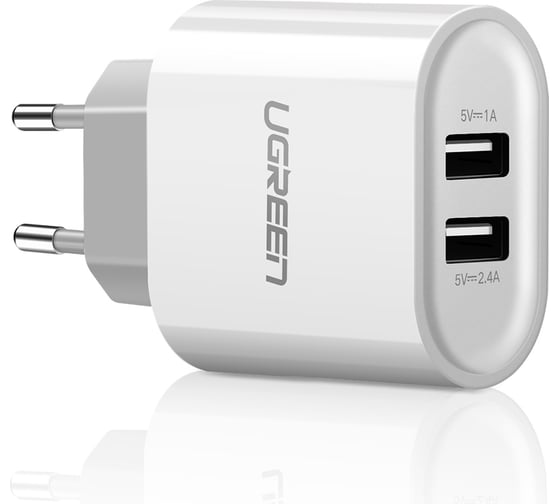 Изображение товара Сетевое зарядное устройство Ugreen cd104 (20384) dual usb wall charger 3.4a eu с двумя портами usb. цвет: белый _ 20384