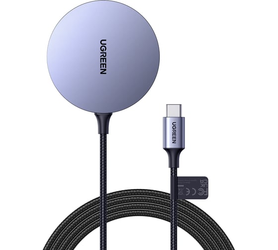 Изображение товара Беспроводное магнитное зарядное устройство Ugreen cd245 (30233) magnetic wireless charger для iphone. мощность 15w max. цвет: серый космос  _ 30233
