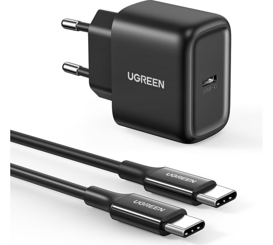Изображение товара Сетевое зарядное устройство с кабелем Ugreen cd250 (50581) usb-c 25w pd charger + c-c 2m cable eu. цвет: черный 50581_