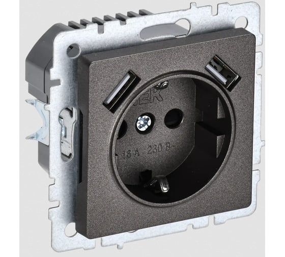 Изображение товара 1-местная розетка IEK Brite с заземлением с защитными шторками 16а с usb a+a 5в 3,1а рюш10-2-бртб темная бронза BR-R14-16-U21-D31-K45