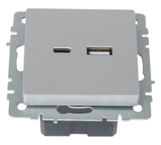 Изображение товара Розетка USB IEK Brite a+c 18вт рю11-1-бра алюминий BR-U22-018-K47