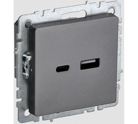 Изображение товара Розетка USB IEK Brite a+c 18вт рю11-1-брс сталь BR-U22-018-K46