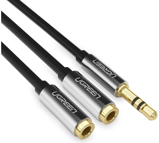 Изображение товара Сплиттер av123 (10532) 3.5mm aux stereo audio splitter cable with braid. длина: 20 см. цвет: черный Ugreen 10532_