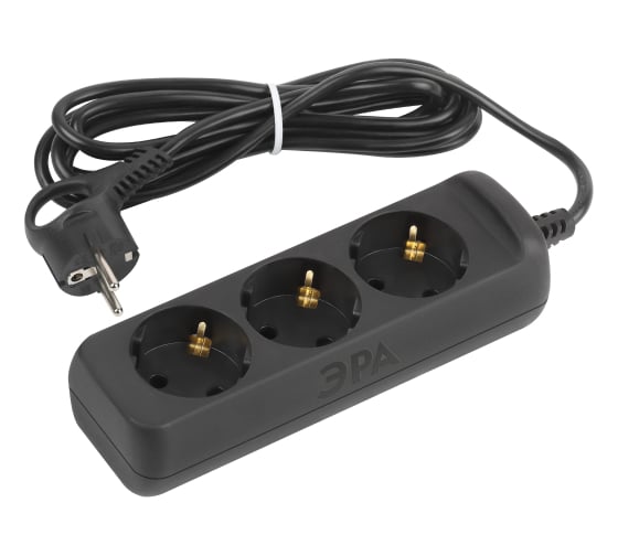 Изображение товара Электрический удлинитель ЭРА UX3e5mB с заземлением, 3 розетки, 5м, ПВС 3x0,75мм2, 10А, черный Б0057723