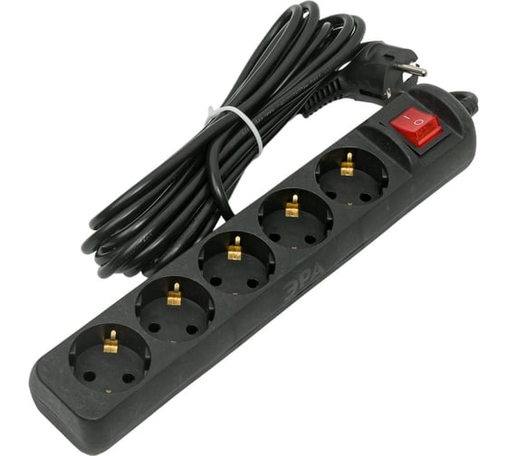 Изображение товара Электрический удлинитель ЭРА UX5es5mB с заземлением, с выключателем, 5 розеток 5 м, ПВС 3x0,75мм2, 10А, черный Б0057732