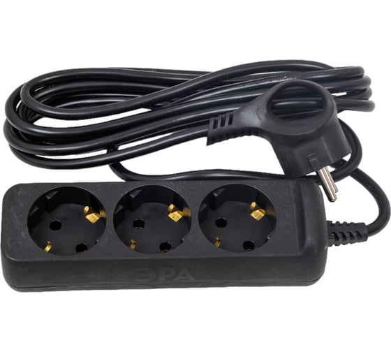 Изображение товара Электрический удлинитель ЭРА UX3e3mB с заземлением, 3 розетки, 3м, ПВС, 3x0,75мм2, 10А, черный Б0057722