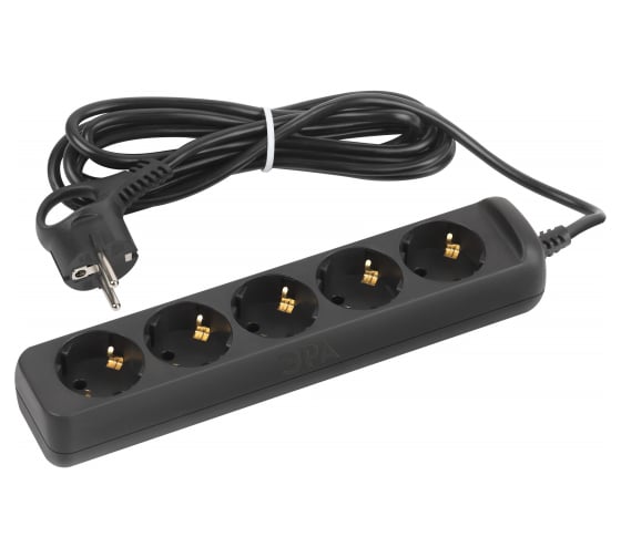 Изображение товара Электрический удлинитель ЭРА UX5e3mB с заземлением, 5 розеток, 3 м, ПВС 3x0,75мм2, 10А, черный Б0057725