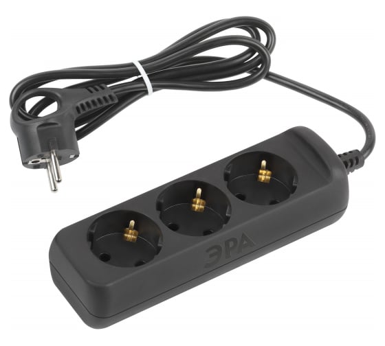 Изображение товара Электрический удлинитель ЭРА UX3e1,5mB с заземлением, 3 розетки, 1,5 м, ПВС, 3x0,75мм2, 10А, черный Б0057721