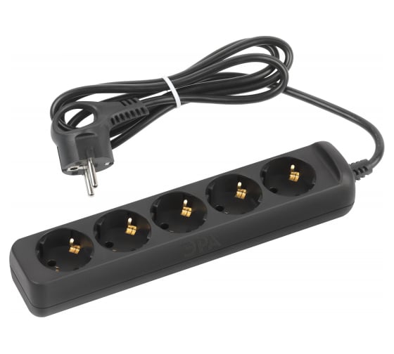 Изображение товара Электрический удлинитель ЭРА UX5e1,5mB с заземлением, 5 розеток, 1,5 м, ПВС 3x0,75мм2, 10А, черный Б0057724