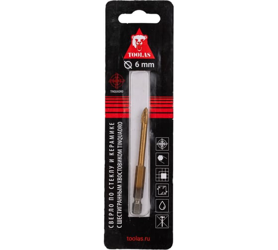 Изображение товара Сверло по стеклу TiN квадро 6 мм TOOLAS 00005430