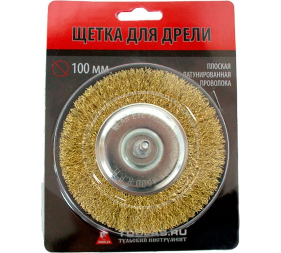Изображение товара Щетка для дрели плоская, мягкая/латунированная проволока 100 мм TOOLAS 00002812